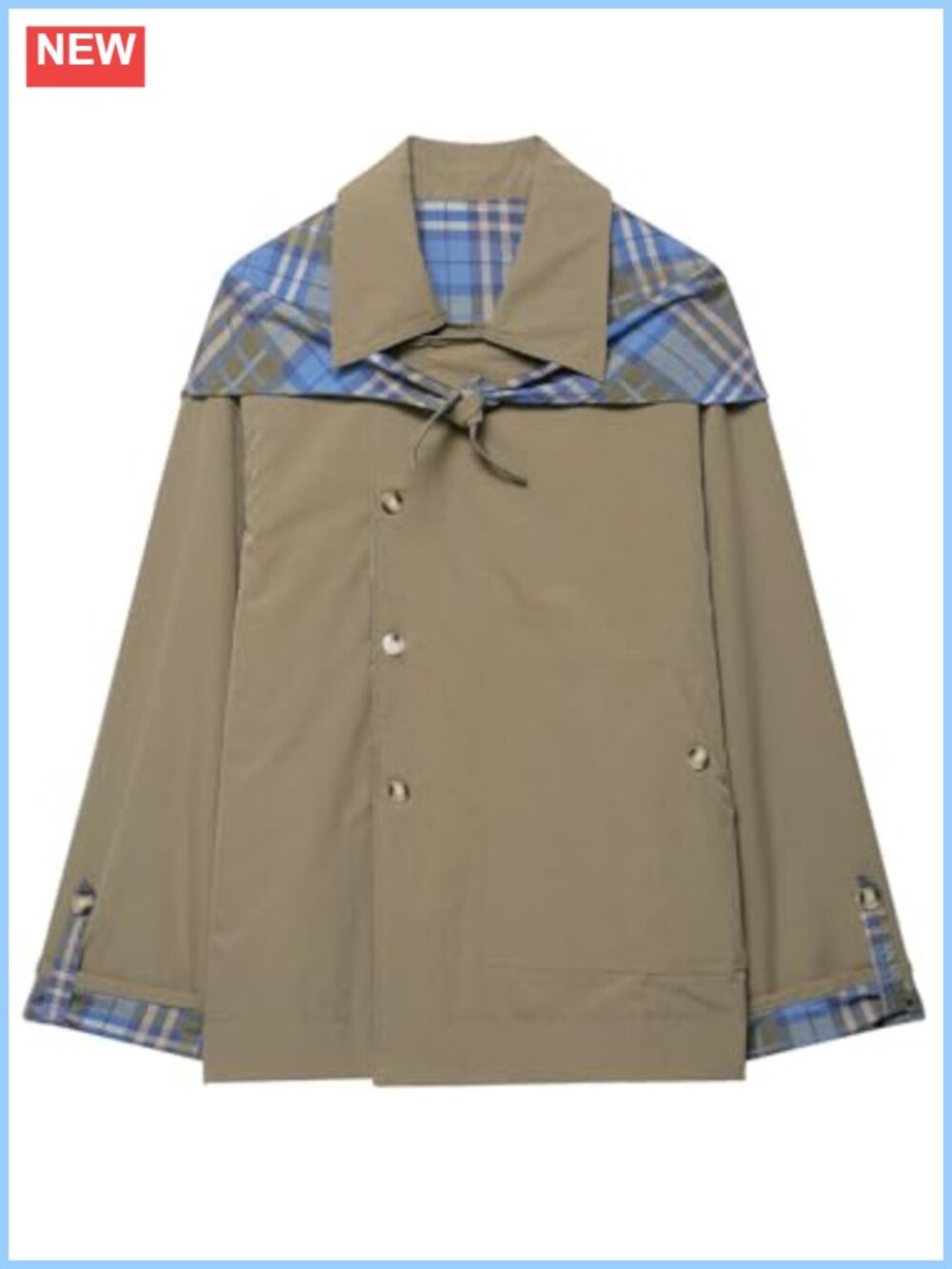 Cropped Trench Coat Reversible Plaid Jacket Women Casual Lightweight